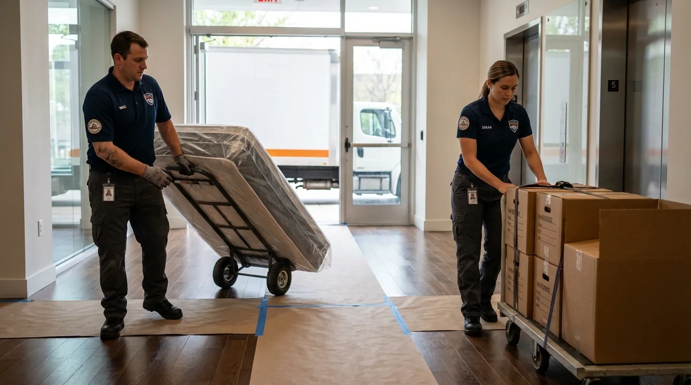 Professional apartment movers loading elevator in Tillson, NY
